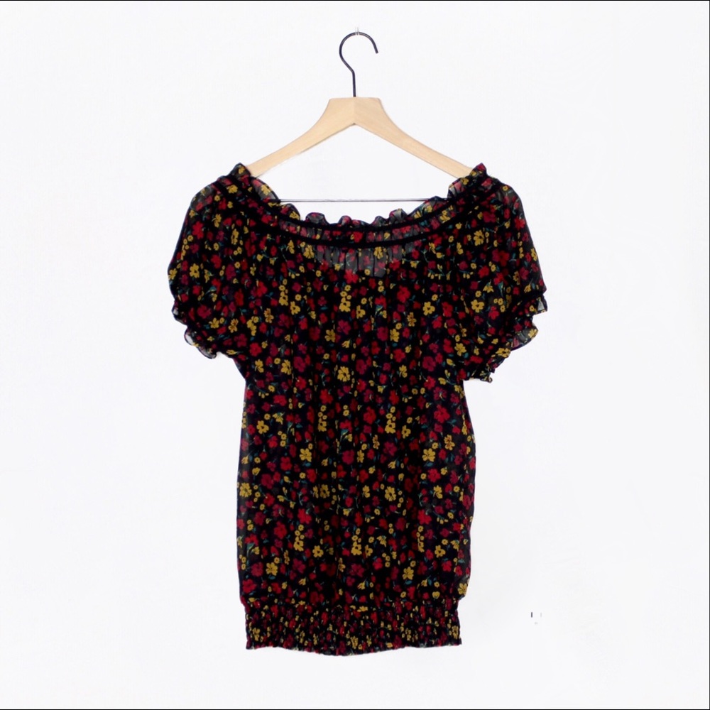 Off-the-Shoulder Sheer Floral Top